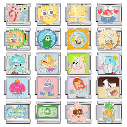 SpongeBob SquarePants Personalized Italian Bracelet, Custom Gold Italy Charms,Gift for Her